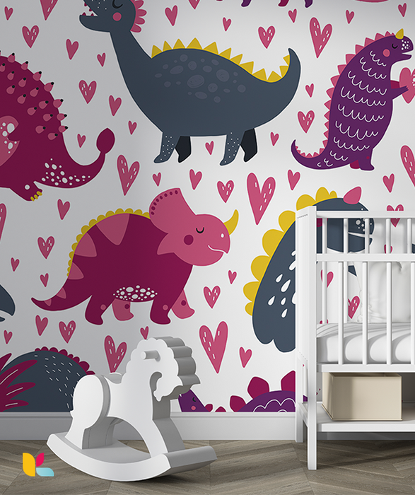 Papier Peint Enfant – Dinosaures Amour et Câlins