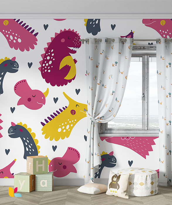 Papier Peint Dinosaures Colorés – Univers Fantaisiste et Ludique