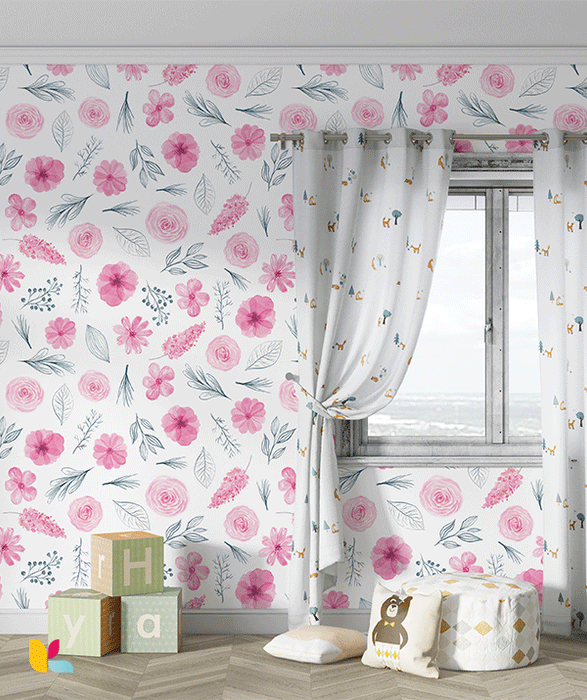 Papier Peint Floral Aquarelle – Roses et Feuillage Délicat