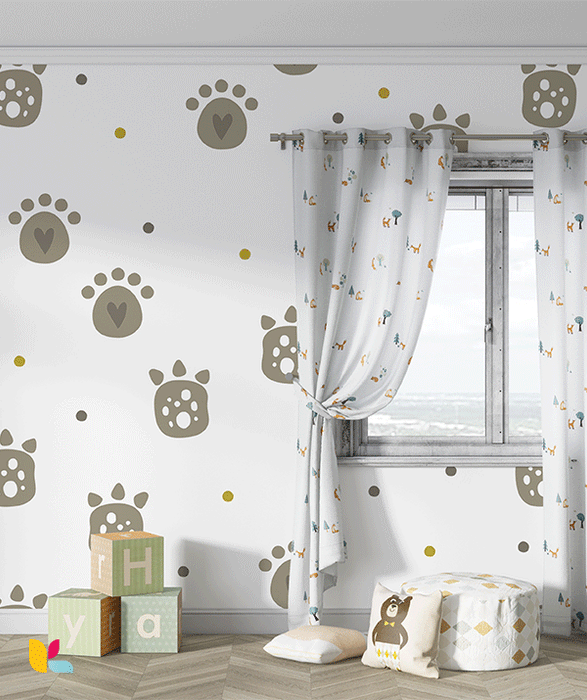 Papier Peint Empreintes de Dinosaures – Motif Doux et Ludique