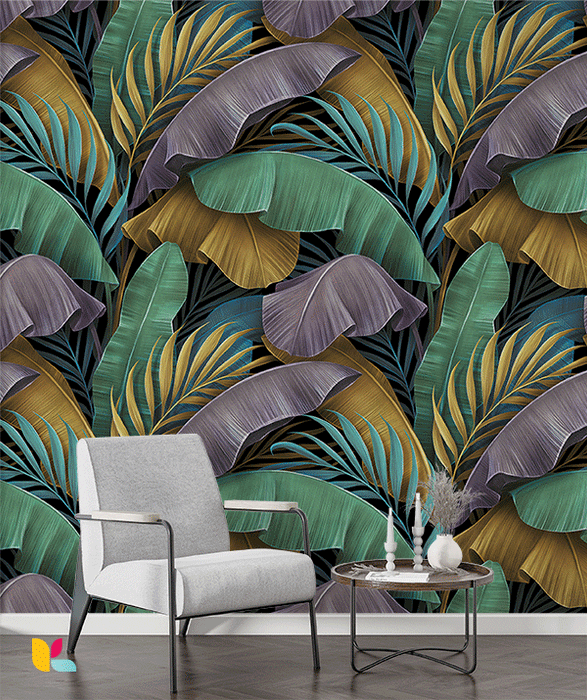 Papier Peint Feuilles Tropicales Modernes aux Tons Vibrants