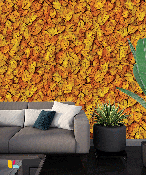 Papier peint feuilles automnales dorées - Ambiance chaleureuse et naturelle