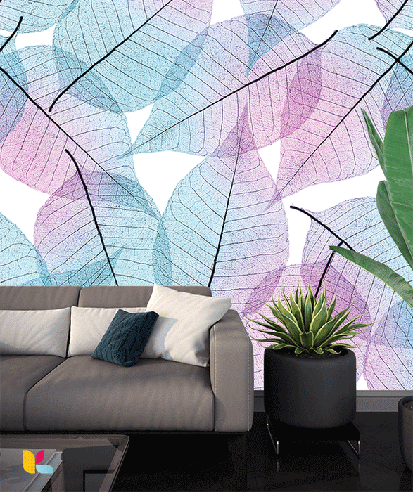 Papier peint feuilles translucides pastel - Douceur et élégance moderne
