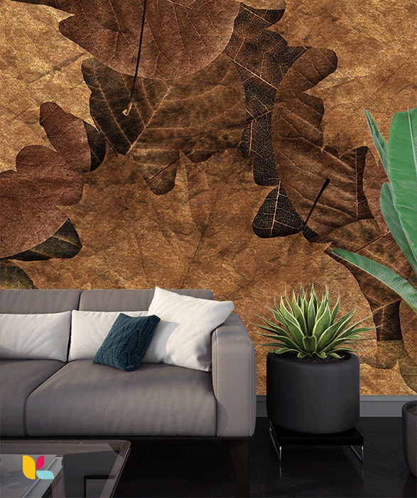 Papier peint feuilles texturées marron - Style rustique et naturel