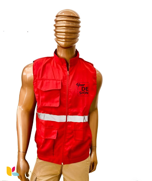 Gilet de Sécurité Personnalisable – Rouge avec Bandes Réfléchissantes