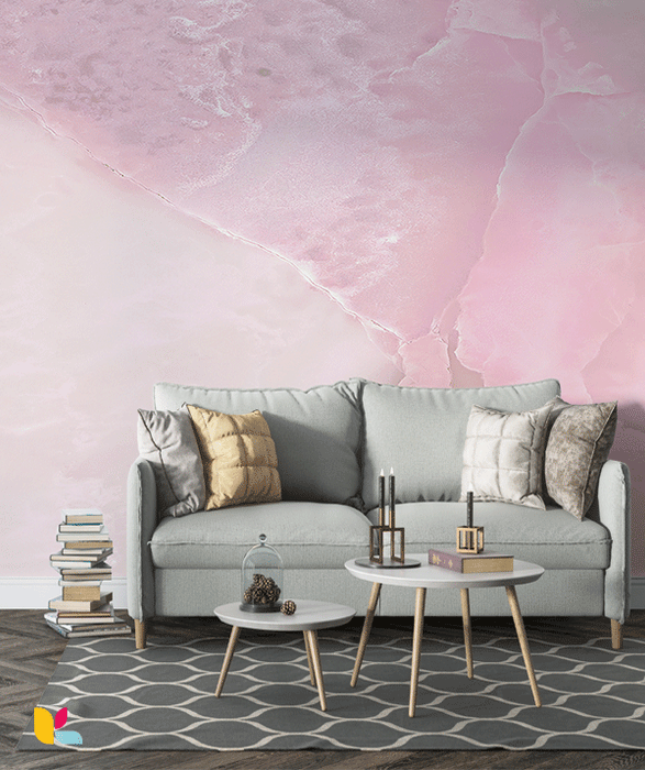 Papier Peint Effet Onyx Rose Délicat