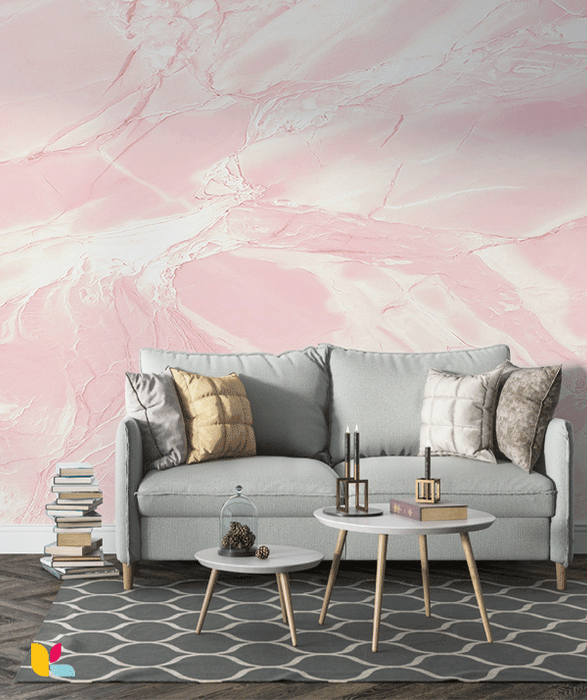 Papier Peint Effet Marbré Rose Poudré