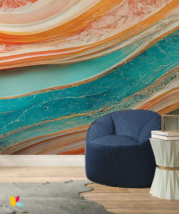 Papier Peint Géologique Multicolore avec Tons Océan et Terres Brûlées