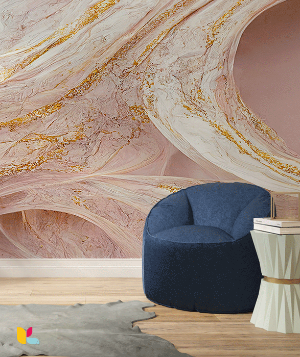 Papier Peint Effet Marbre Rose avec Veines Dorées Élégantes
