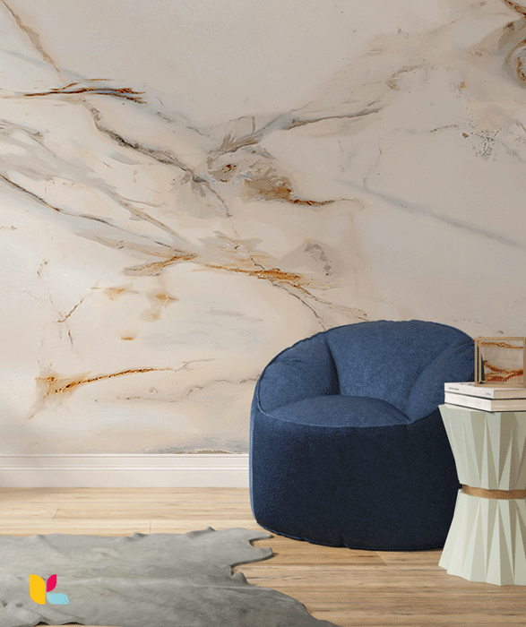 Papier Peint Marbré Beige et Doré avec Éclats Subtils