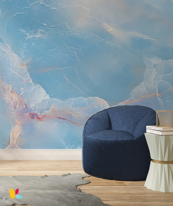 Papier Peint Effet Onyx Bleu Nuageux