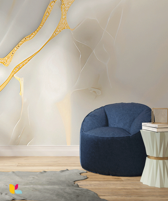 Papier Peint Effet Marbre Blanc et Doré Luxe