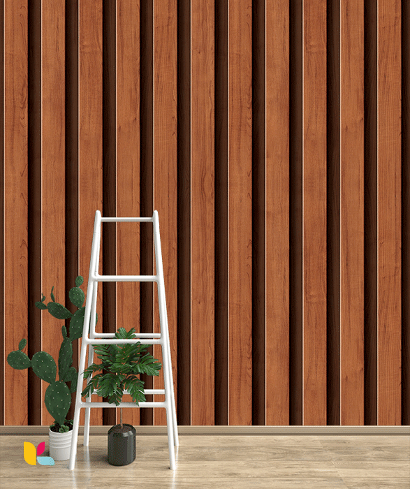 Papier Peint Effet Bois Noyer – Lattes Verticales Modernes