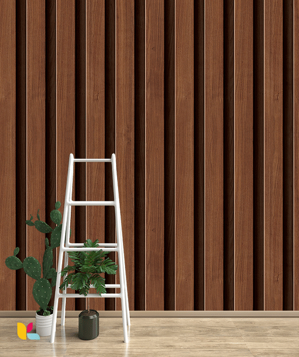 Papier Peint Effet Bois Chêne Foncé – Lattes Verticales Structurées