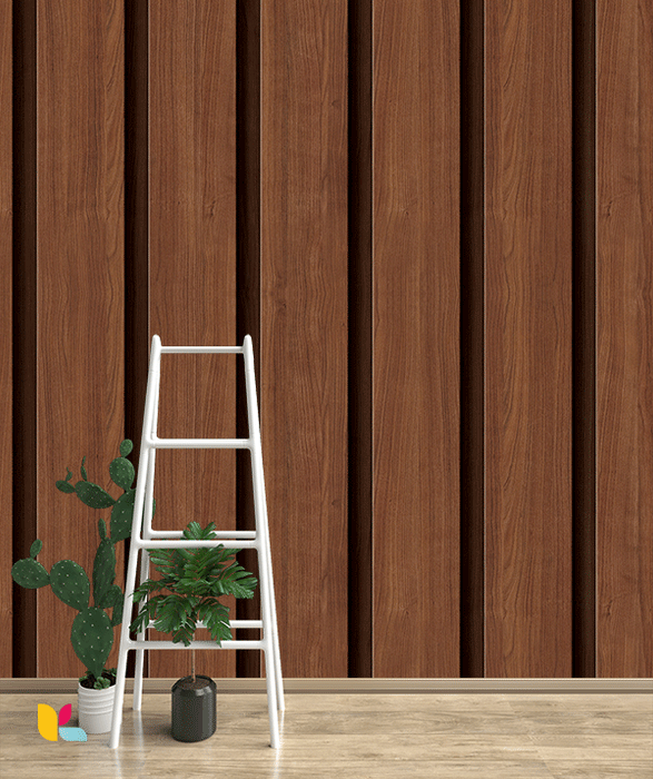 Papier Peint Effet Bois Noyer – Lattes Verticales Élégantes