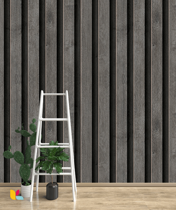Papier Peint Effet Bois Gris Anthracite – Lattes Verticales Élégantes