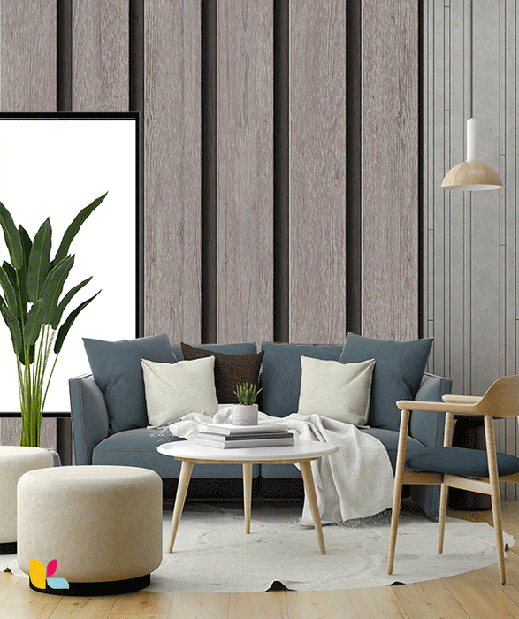 Papier Peint Effet Bois Gris Texturé – Élégance et Sobriété