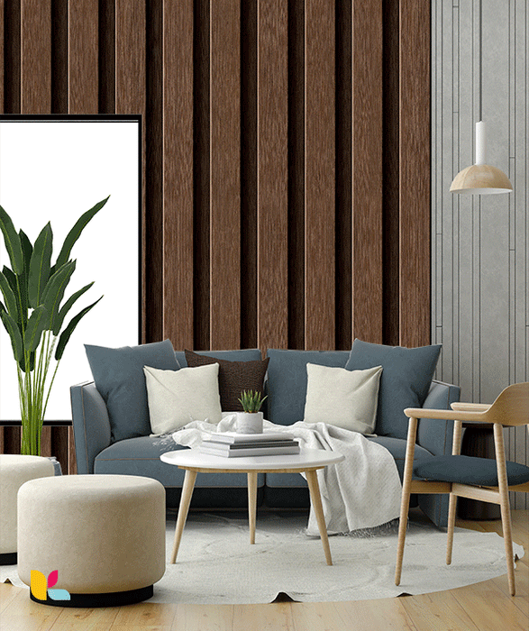 Papier Peint Effet Bois Noyer – Lattes Verticales Authentiques