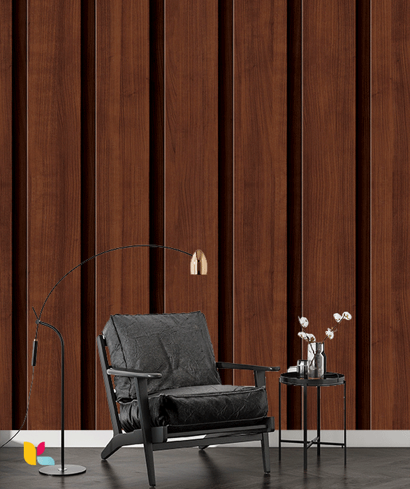 Papier Peint Effet Bois Acajou Foncé – Lattes Verticales Chic