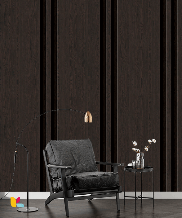 Papier Peint Effet Bois Wengé Noir – Lattes Verticales Élégantes