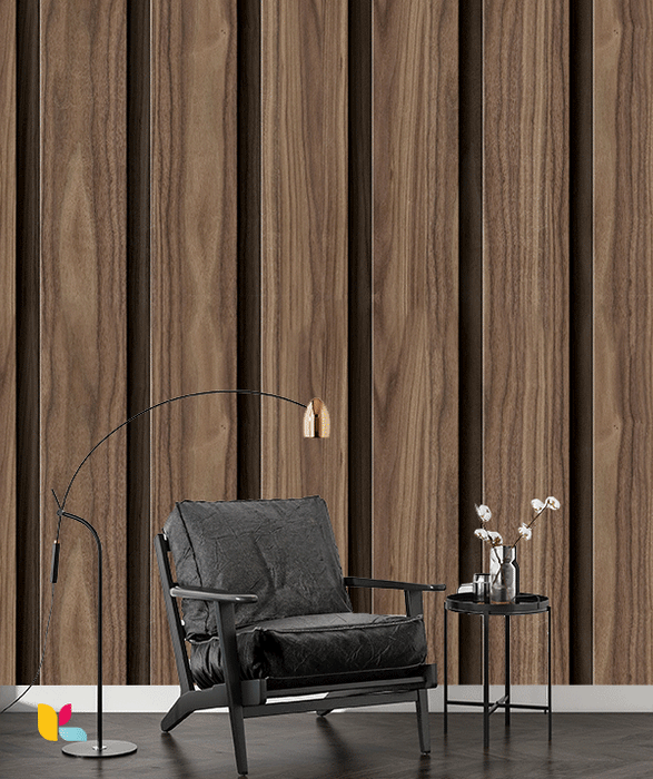 Papier Peint Effet Bois Noyer – Lattes Verticales Authentiques