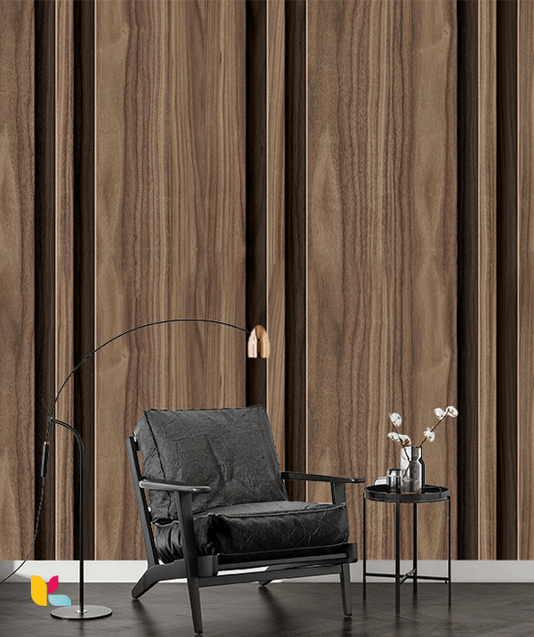 Papier Peint Effet Bois Noyer – Lattes Verticales Naturelles et Authentiques