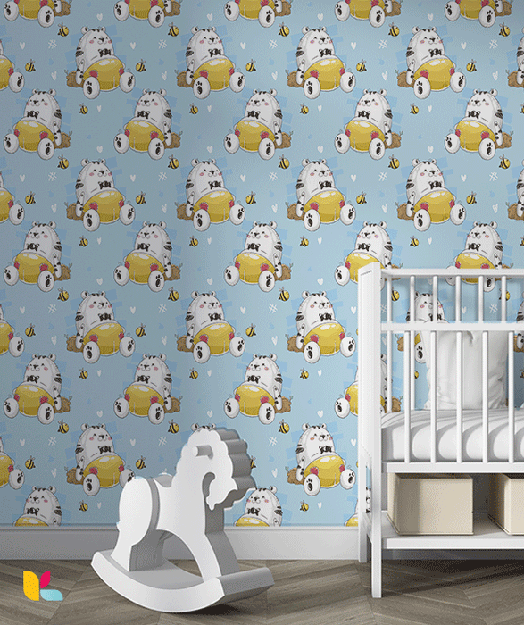 Papier Peint Enfant – Tigres Adorables avec Miel et Abeilles
