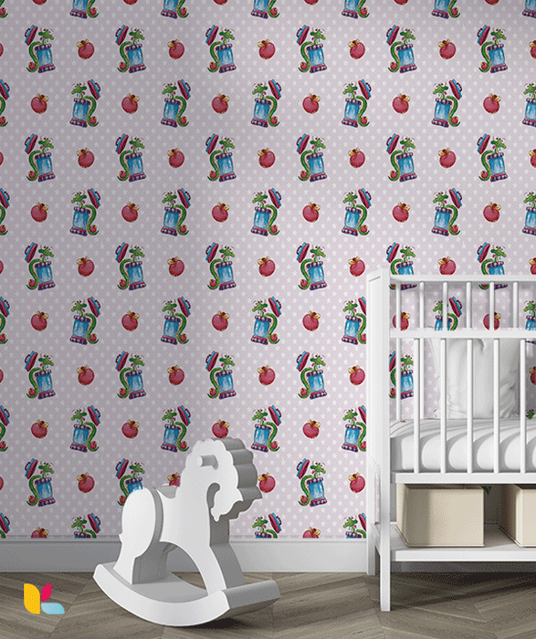 Papier Peint Motif Fantaisie Dragon et Pommes – Ambiance Ludique et Magique