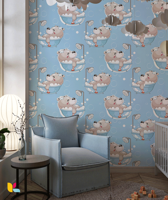 Papier Peint Enfant – Ourson dans son Bain