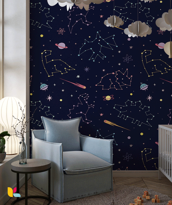 Papier Peint Enfant – Dinosaures et Constellations Magiques