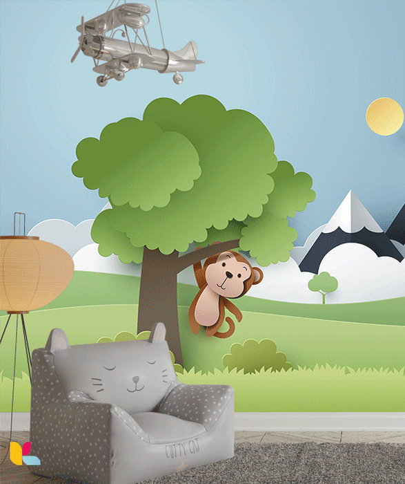 Illustration Mignonne d'un Singe Joueur en Papier Découpé