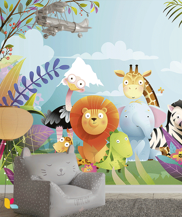 Illustration Colorée d’Animaux Sauvages dans la Jungle