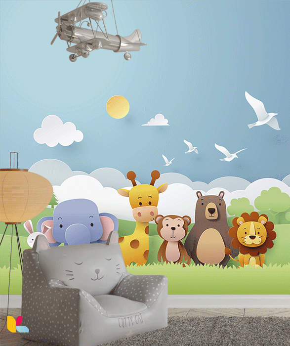 Illustration Adorable d’Animaux de la Savane en Papier Découpé