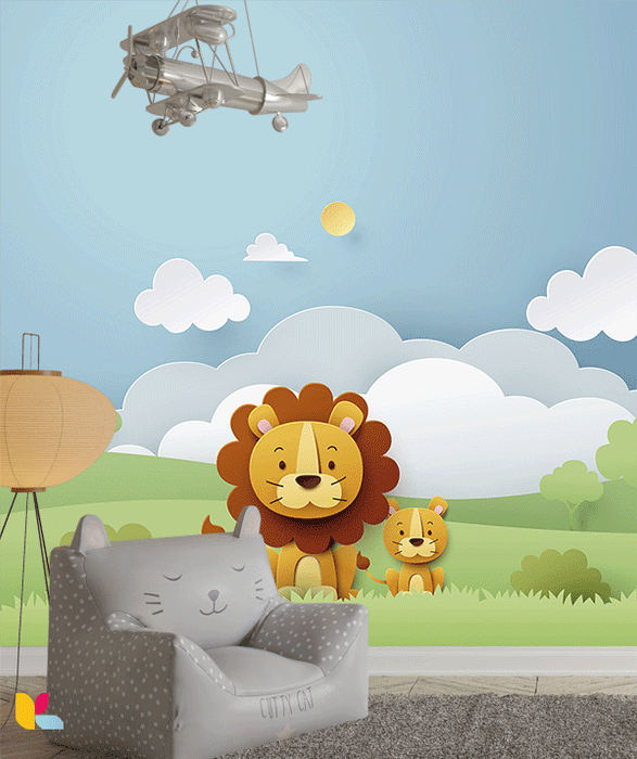 Illustration Adorable d’une Famille de Lions en Papier Découpé