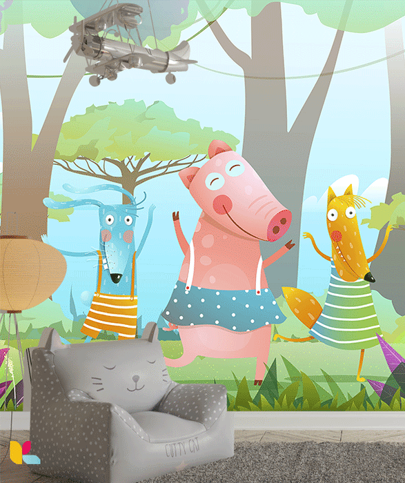 Forêt Enchantée : Une Fresque Ludique pour Enfants