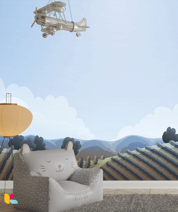 Paysage Champêtre en Douceur – Illustration Harmonieuse et Relaxante