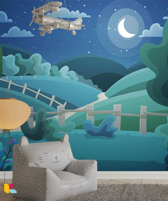 Paysage Nocturne – Illustration Enchantée sous la Lune