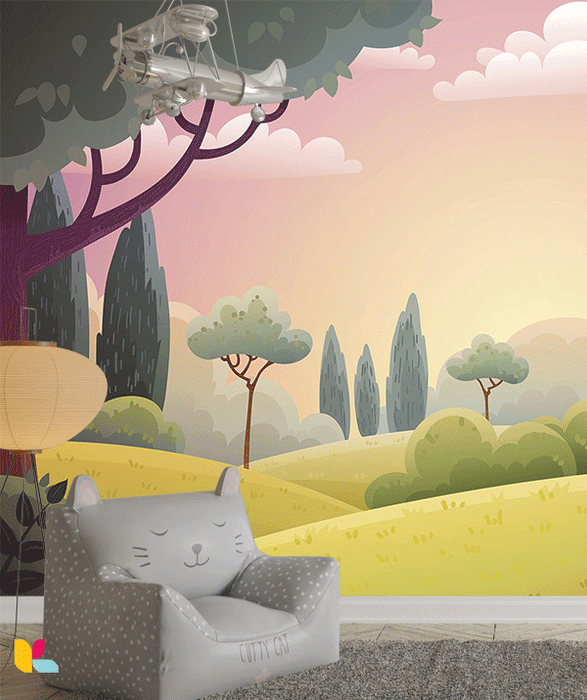Papier Peint Paysage au Coucher de Soleil - Une Atmosphère Douce et Envoûtante