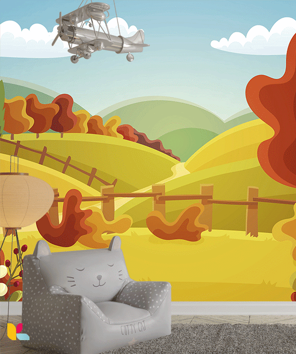 Paysage Champêtre Automnal – Illustration Colorée et Chaleureuse