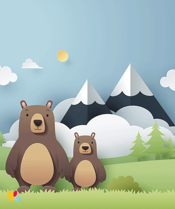 Illustration Mignonne d’une Famille d’Ours en Papier Découpé