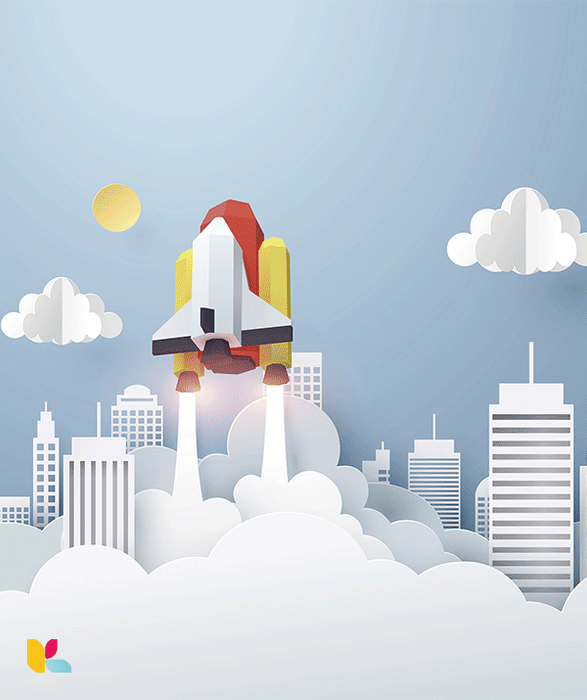 Illustration Artistique d’une Navette Spatiale Décollant au-dessus de la Ville
