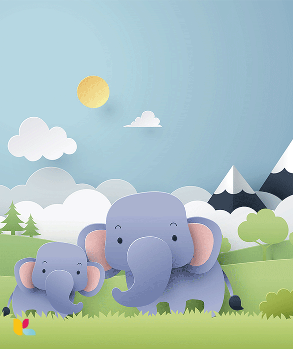 Illustration Mignonne d'Éléphants en Papier Découpé