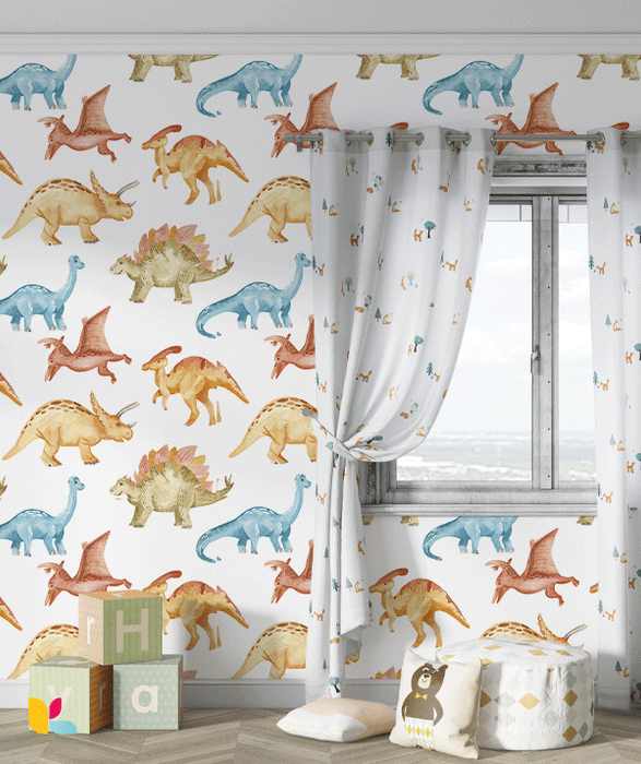 Papier Peint Dinosaure – Aquarelle Ludique pour Enfants