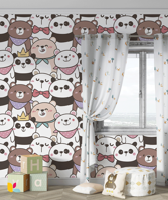 Papier Peint Ours & Pandas Kawaii - Ambiance Douce et Ludique