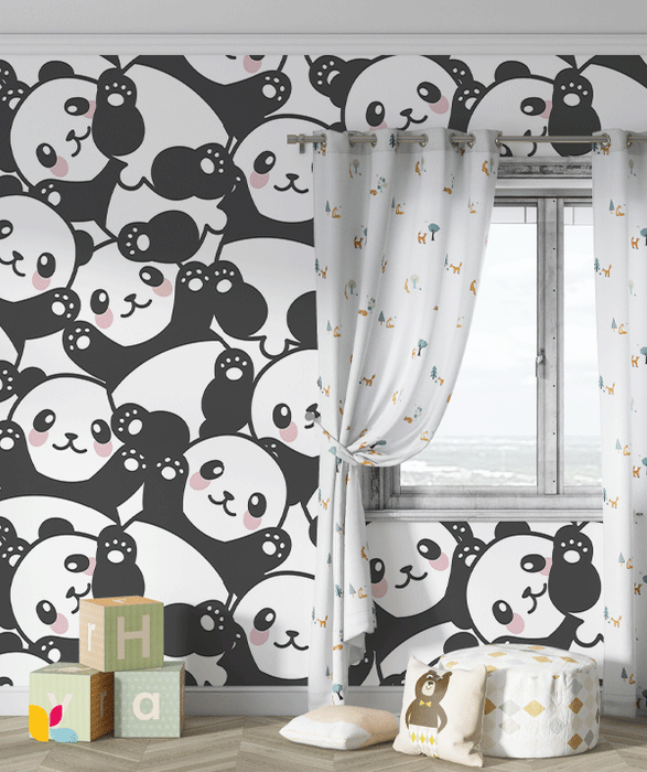 Papier Peint Panda Noir et Blanc - Style Kawaii Minimaliste