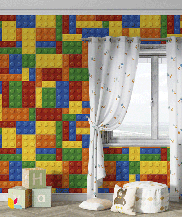 Papier Peint Enfant - Motif Blocs de Construction Colorés