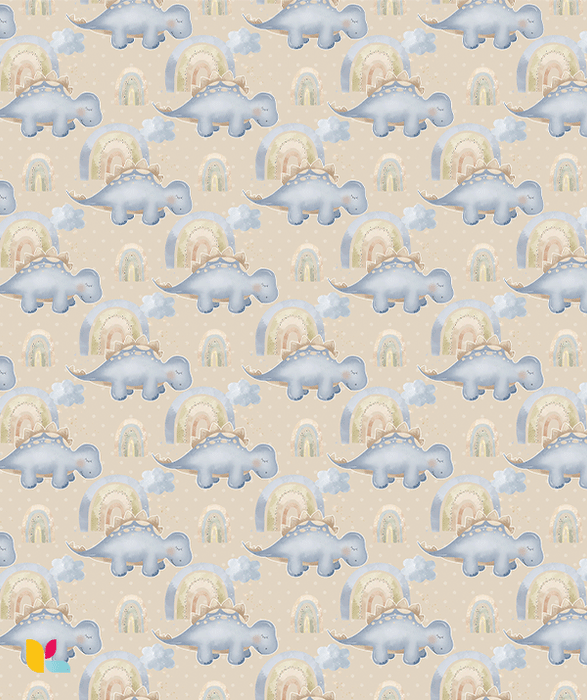 Papier Peint Enfant – Dino Arc-en-Ciel Beige Douceur