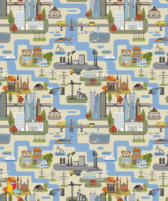 Papier Peint Ville Industrielle - Paysage Urbain Moderne