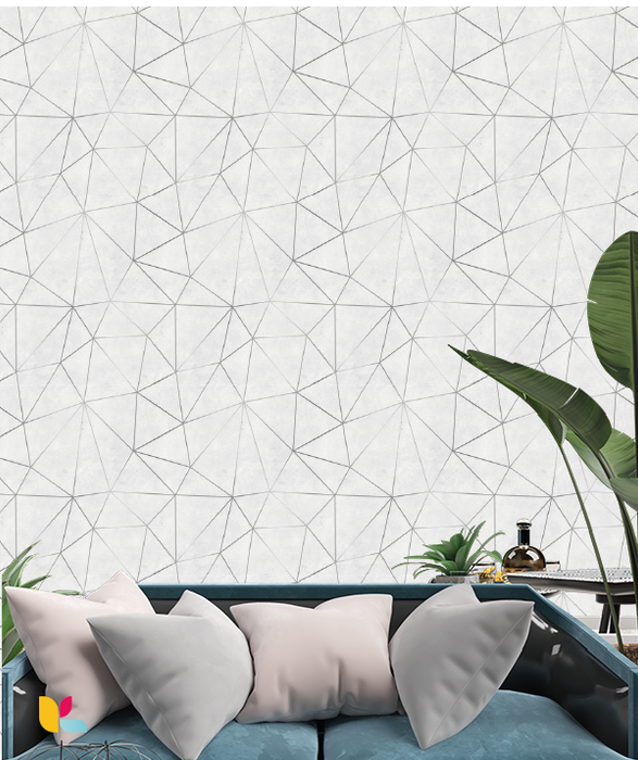 Papier peint géométrique blanc et gris clair avec motifs fins