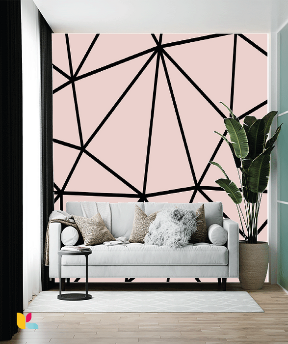 Papier Peint Géométrique Rose et Noir avec Lignes Noires